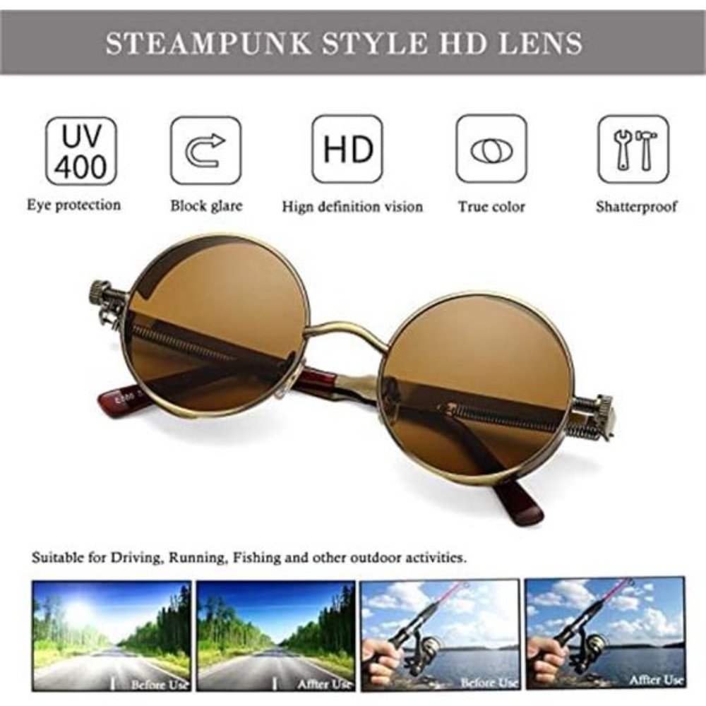 Round Steampunk Sunglasses for Women - Retro Metal Frames and UV Protection - Picture 5 of 5